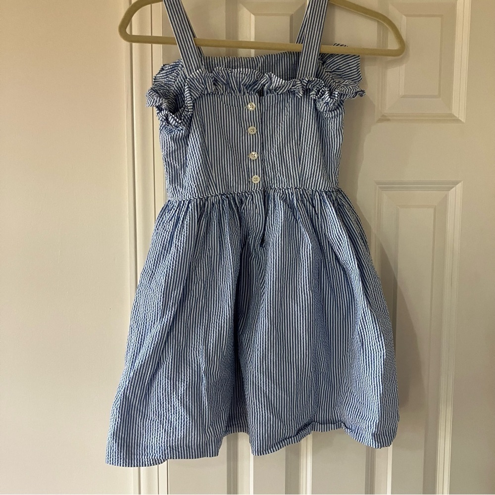 Polo Ralph Lauren Girls Seersucker Striped Ruffled Dress with Pockets (10) - Picture 5 of 10